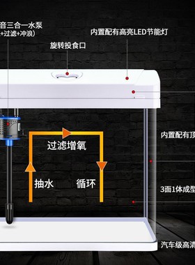 鱼缸客厅带氧气家用小型生态创意懒人水族箱热弯桌面玻璃金鱼缸