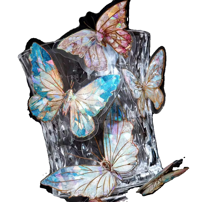 pet蝴蝶贴纸3d立体鎏金镭射烫金炫彩手帐贴手机壳防水装饰素材贴 - 图3