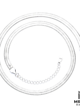 美汝仙 s925纯银极简风扁蛇骨素链项链嘻哈潮流小众设计感百搭