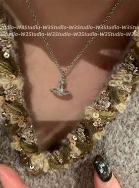 W3Studio轻奢小众鎏金珐琅立体土星球orb项链粉色白色叠戴锁骨链