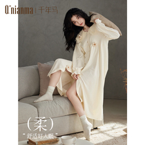 Sleeping Dress Lady Fall Long Sleeve Spring Autumn Style Sleeping Clothes Doll Collar Cute Flowers Loose big code Home Residence Medium Long