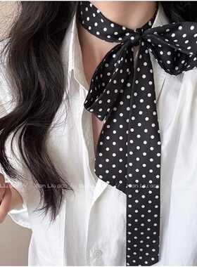 遮颈纹脖子配饰棕色波点系脖丝巾