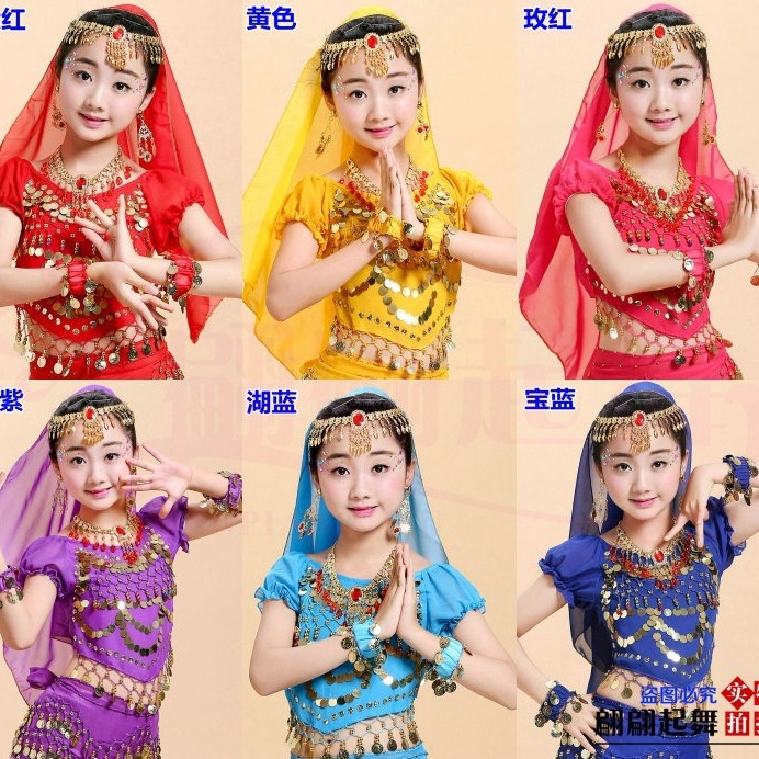 儿童手腕配饰民族风穿搭印度舞蹈演出服肚皮舞头纱巾头饰项链耳环 - 图0