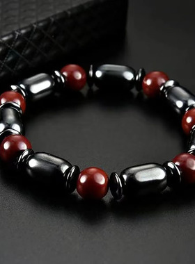 单身手链男正品男士黑胆石