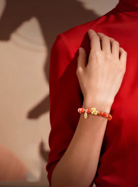 涵杰天然红玛瑙马上有钱本命年手