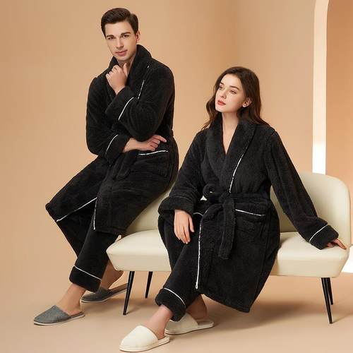 comfortable pajamas long plus-size velvet bathrobes pants - 图0