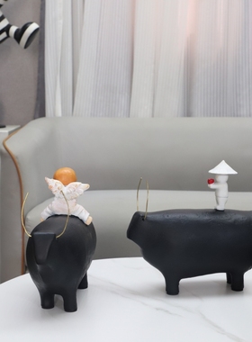 创意牧童骑牛树脂软装家居摆件