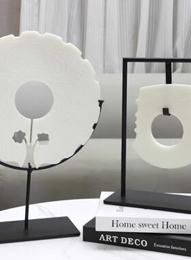 中式禅意树脂白色玉璧平安扣摆件