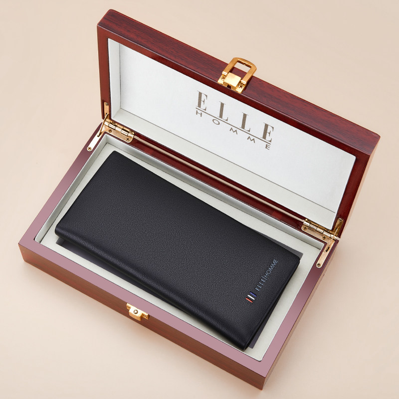 法国elle正品男士长款真皮零钱夹 ELLEHOMME十二钱包