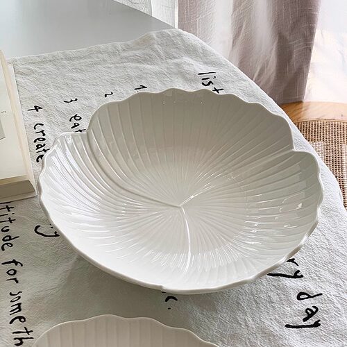 安木良品 大厂订单 日式ins田园风花朵造型陶瓷水果沙拉汤餐菜盘 - 图0