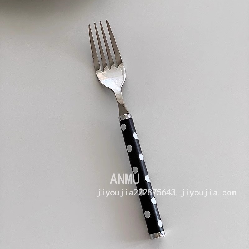安木良品 韩国ins轻奢小香风黑白波点不锈钢刀叉勺子西餐牛排餐具 - 图2