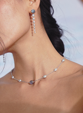 HERBE合璧 白沙系列砂砾灰月光石项链 手工钉砂工艺