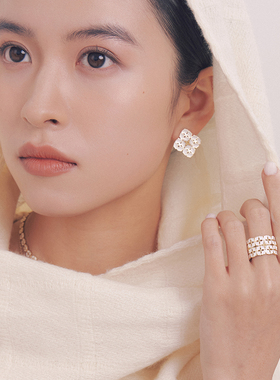 HERBE合璧 白瓷柿蒂戒指 宽版  冷珐琅东方白 纹样手工拉丝工艺