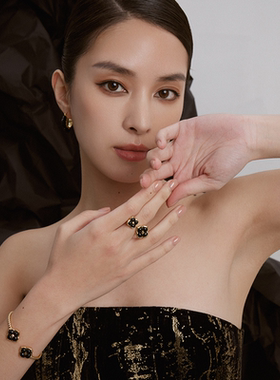 HERBE合璧 双花手镯 柿蒂花纹样开口镯 麻花编织质感