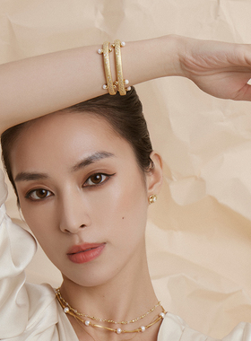 HERBE合璧 璀璨皇冠拉丝珍珠手镯通勤时尚百搭珍珠类黄金贵妃镯女