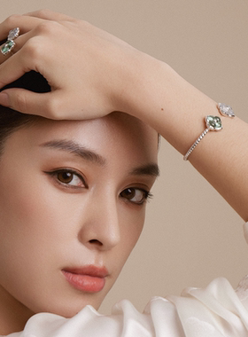 HERBE合璧 柿蒂纹样双花银色手镯麻花编织开口镯日常通勤百搭女款