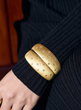 HERBE合璧 璀璨逐光手镯拉丝开口宽镯类黄金星星镯时尚穿搭气质女