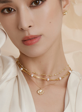 HERBE合璧 旋转金珠项链 珍珠颈链叠戴链 通勤时尚百搭小众女款