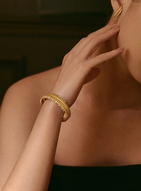 HERBE合璧 璀璨星瀑手镯拉丝工艺类黄金贵妃镯小众时尚日常百搭女
