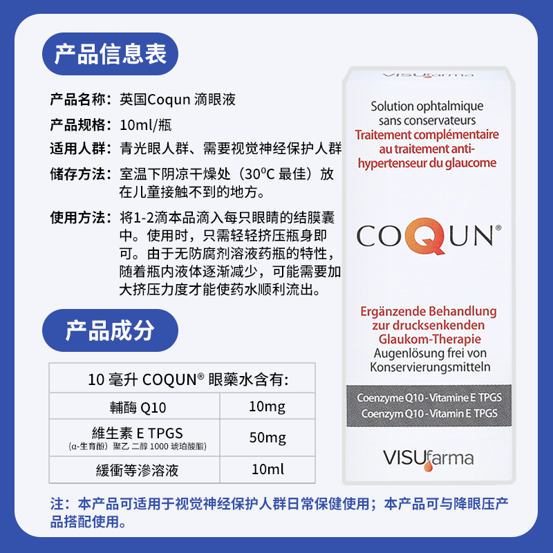【英国特效】CoQun青光眼降高眼压辅酶眼模糊畏光Q10滴眼液,淘宝优惠券,粉丝福利购,淘宝优惠卷