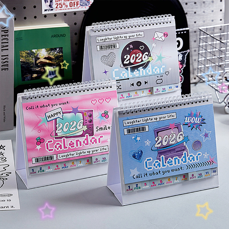 2026年新款y2k电子风台历创意线圈日历高颜值办公室桌面摆件倒计时考研自律打卡记事本计划本ins风创意月历 - 图3