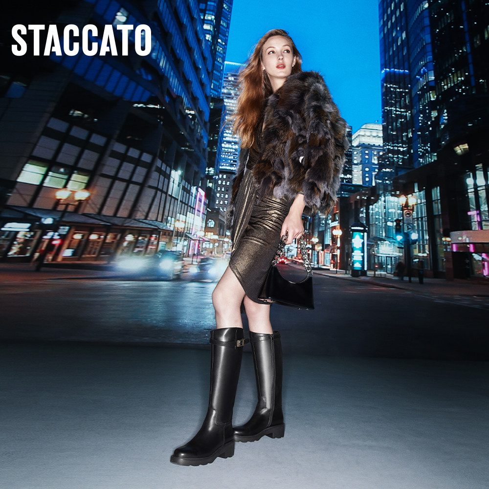 思加图2022冬季新款时尚厚底骑士靴机车靴长靴高靴女靴eez09dc2b