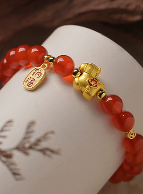 招财小马红玛瑙转运珠手串
