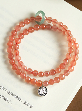 冰飘南红玛瑙纯银翡翠跑环手链