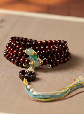 印度小叶紫檀佛珠多圈手链