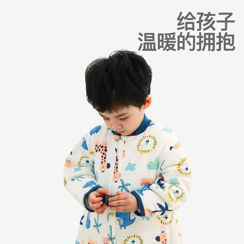 婴儿睡袋秋冬夹棉宝宝加厚防踢被新生儿连体多功能长袖拉链式睡衣