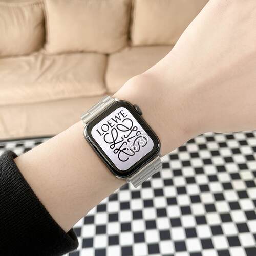 适用applewatchS10钢表带苹果手表S11轻薄链式金属表带三珠不锈钢iwatch9商务8表带5/6/7代40/41/44/45mm男女 - 图2