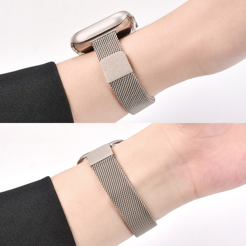 适用苹果手表S11applewatchS11/10/9小蛮腰米兰尼斯纤细表带iwatch8/7/6/5高级金属不锈钢SE表带壳套装小众女 - 图1