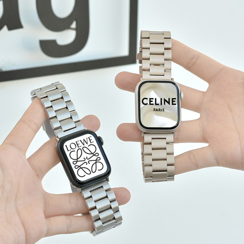 适用applewatchS10钢表带苹果手表S11轻薄链式金属表带三珠不锈钢iwatch9商务8表带5/6/7代40/41/44/45mm男女 - 图0