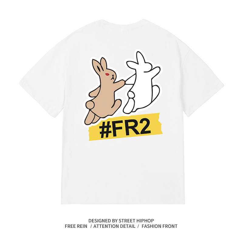 #FR2頭狂 Fxxking Rabbits 新款LOGO男女青春纯棉宽松短袖T恤 - 图3