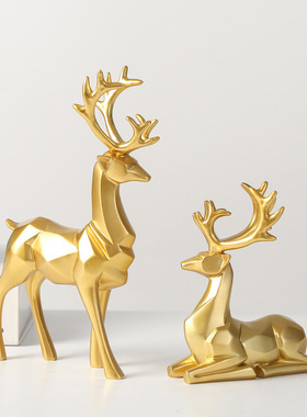 新款北欧创意家居摆件 客厅摆设电视柜招财鹿礼品摆件树脂工艺品