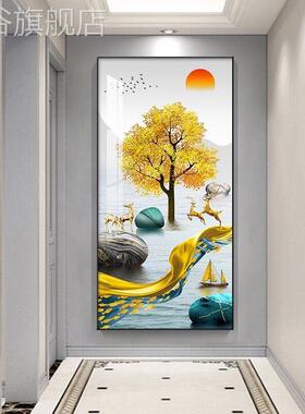 网红玄关装饰画现简入户新正对进门壁画中式走廊墙过代道竖版挂约