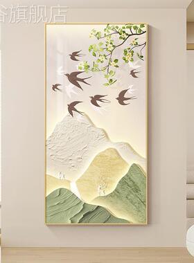 网红奶画油绿风玄关装饰肌感入理头户走廊尽挂画北欧色过道背景墙