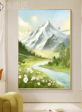 网红油风日照山奶入户玄关装饰画画山水金画画客厅挂靠画画山图壁