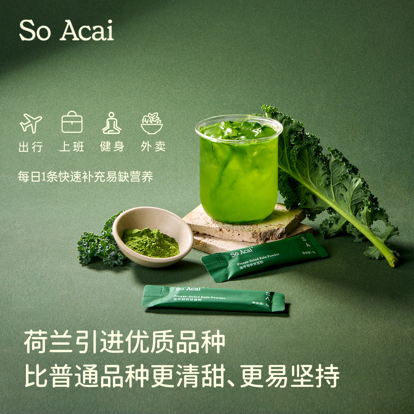 soacai纯羽衣甘蓝冻干粉膳食纤维青汁有机奇亚籽羽衣甘蓝粉亚麻籽