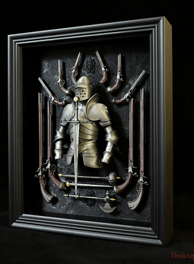 龙飞兔舞  桌面装饰品树脂摆件 欧洲骑士火枪铠甲相框LTCP-359+3D
