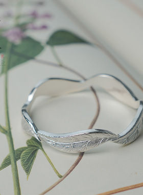 壹寸金工小清新小茶叶银手镯