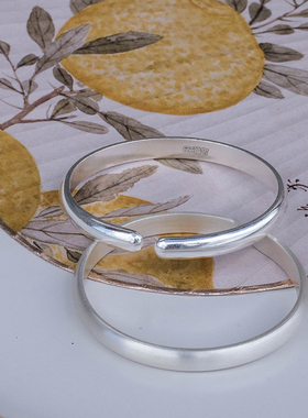 老寸银器女足银手工素面银手镯