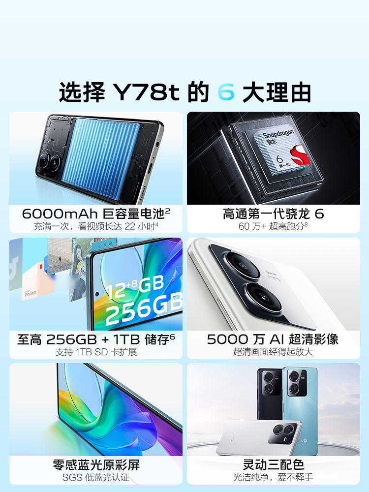 【阿里官方自营】vivo Y78t新品5G智能拍照手大电池长续航官方旗舰店vivo Y78t Y78 - 图3