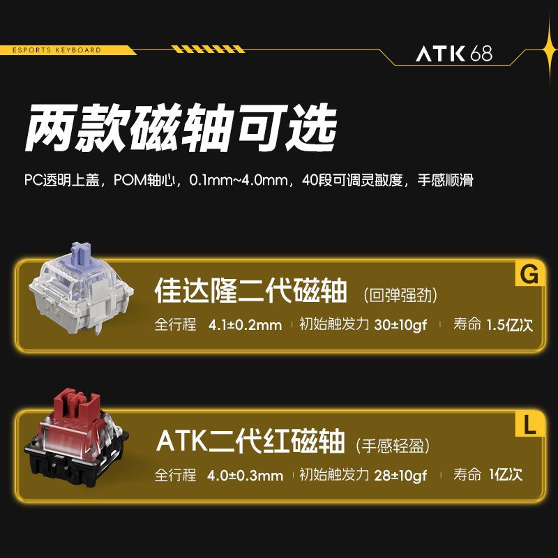 【阿里自营】ATK68电竞磁轴键盘有线单模PBT透光键帽RT模式68键-图2