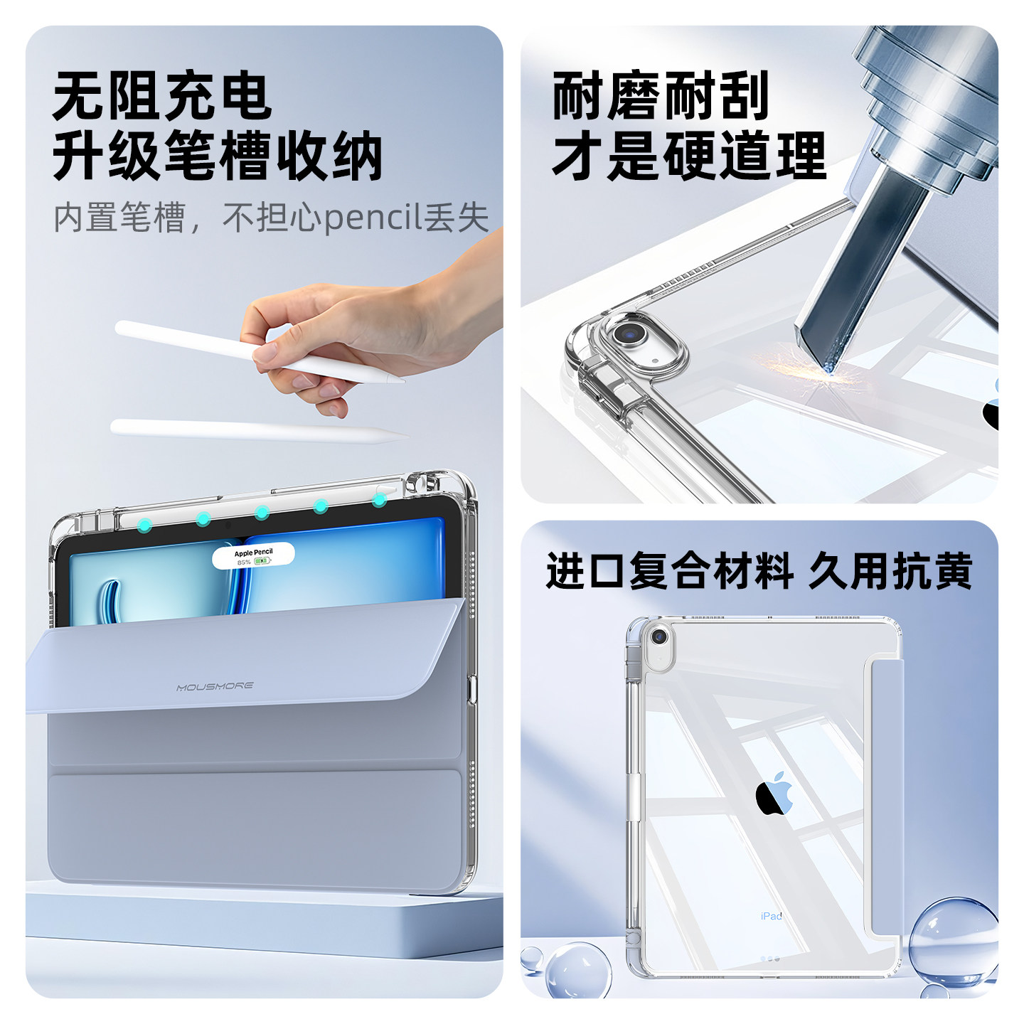 mousmore适用2025款M5苹果ipadpro 13寸11平板mini7三折保护壳air7/6/5防弯10透明10.9防摔12.9笔槽套亚克力,淘宝优惠券,粉丝福利购,淘宝优惠卷
