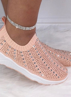 Rimocy Knit Mesh Crystal Sneakers Women Comfortable Breathab