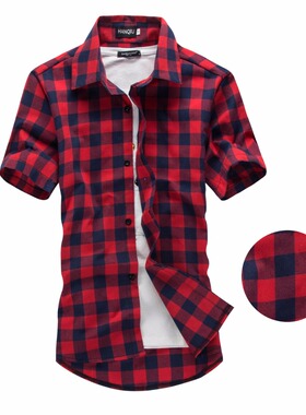 Red And Black Plaid Shirt Men Shirts 2022 New Summer Fashion