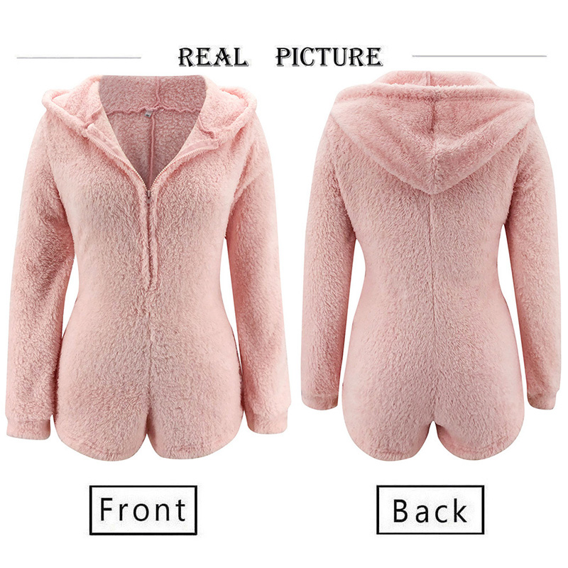 Casual Sexy Fleece Bodysuit Women Spring Autumn Fashion Pink-图2