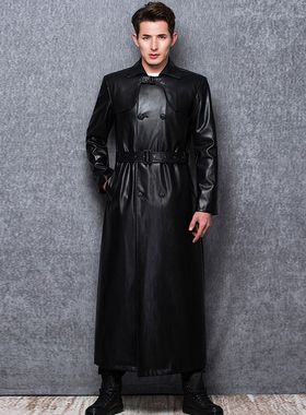 Lautaro Long black leather nch coat men long sleeve double b