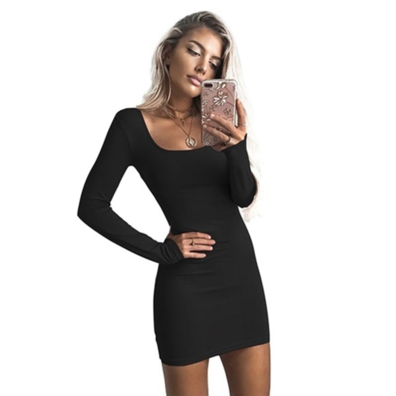 Long Sleeve Sexy Bodycon Dress Women 2021 Club Autumn Basic - 图0